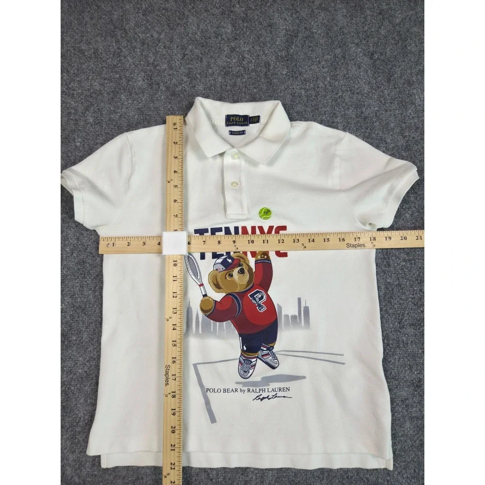 Polo Ralph Lauren Polo Shirt Mens Small White Polo Bear Tennis NYC Classic Fit